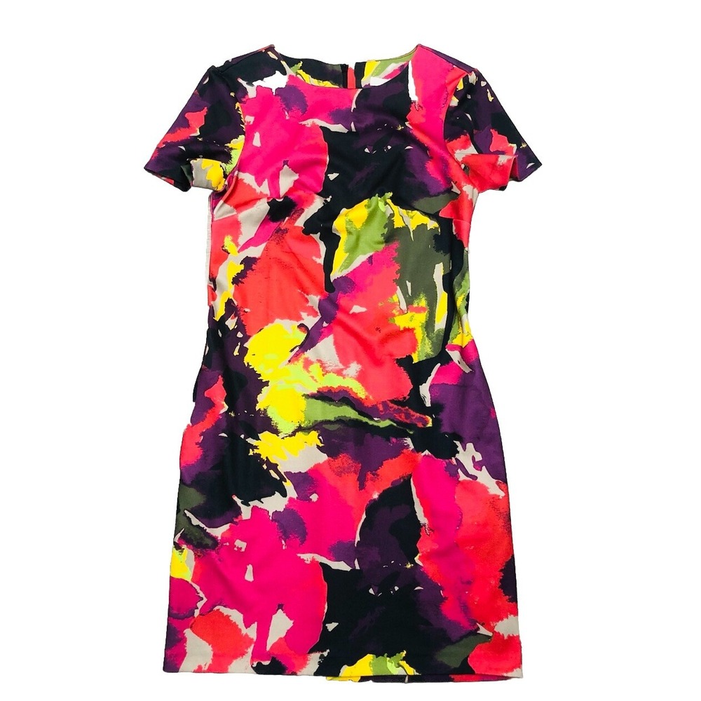 Trina Turk Sheath Dress XS Watercolor Print Mini Short Sleeve Bodycon Resortwear